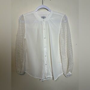 Rails‎ Brand 100% Silk White Sheer Swiss Dot Sleeves Blouse Size XS